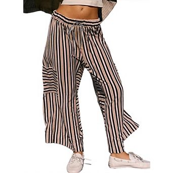 Women's Colorful Striped Wide Leg Pants with Adjustable Tie Waist