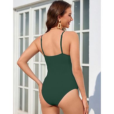 Maternity One Piece Bathing Suit Button Neck Adjustable Strap Swimsuit