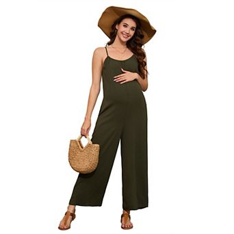 Women Maternity Sleeveless Jumpsuit Wide Leg One Piece Romper