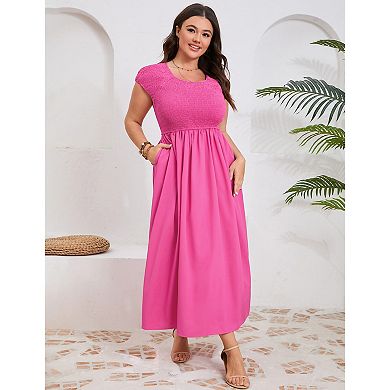 Women's Smocked Plus Size Casual Short Sleeve Dress