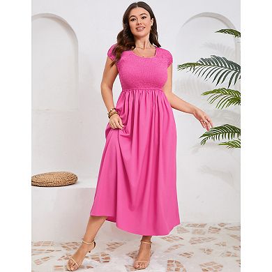 Women's Smocked Plus Size Casual Short Sleeve Dress