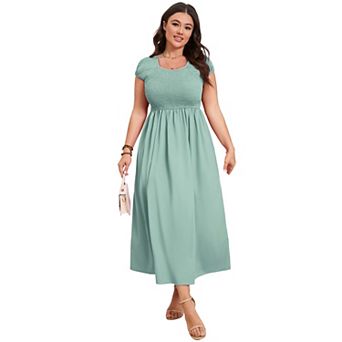 Women's Smocked Plus Size Casual Short Sleeve Dress