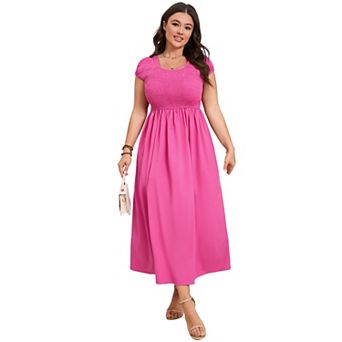Women's Smocked Plus Size Casual Short Sleeve Dress