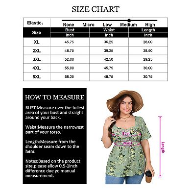 Plus Size Top for Women Short Sleeve Ruched Front Casual Babydoll Shirt