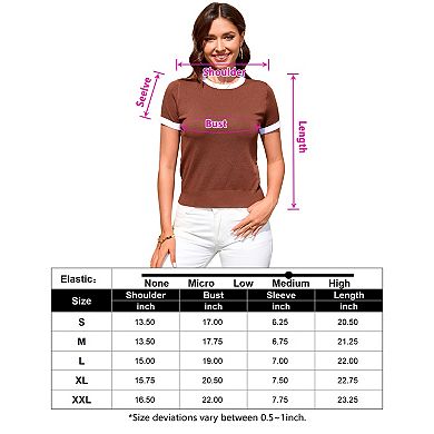 Women Short Sleeve Top Casual Knit Color Block T Shirt