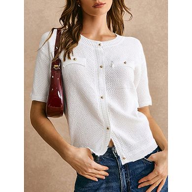 Women's Lightweight Short Sleeve Button Down Cardigan Tops