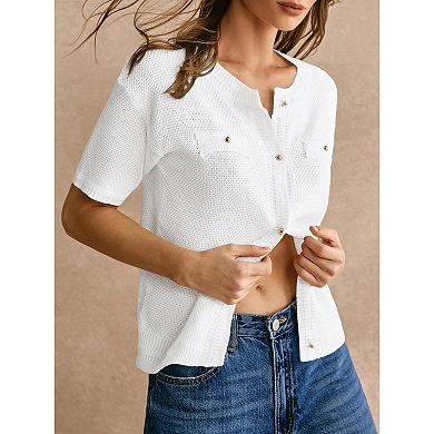 Women's Lightweight Short Sleeve Button Down Cardigan Tops