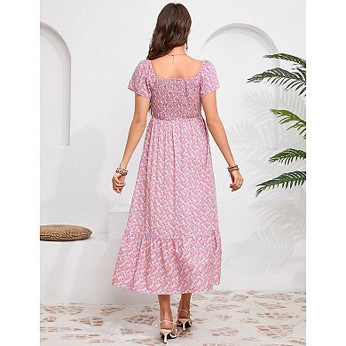Women's Maternity Dress Floral Short Sleeve Square Neck Flowy Sundress