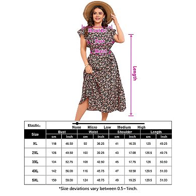 Women Plus Size Floral Round Neck Dress with Ruffle Sleeve