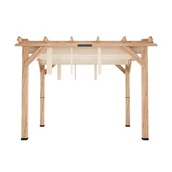 10x10 Ft Cedar Wood Pergola with Retractable Oxford Fabric Roof