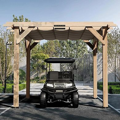 10x10 Ft Cedar Wood Pergola with Retractable Oxford Fabric Roof