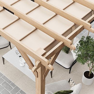 10x10 Ft Cedar Wood Pergola with Retractable Oxford Fabric Roof