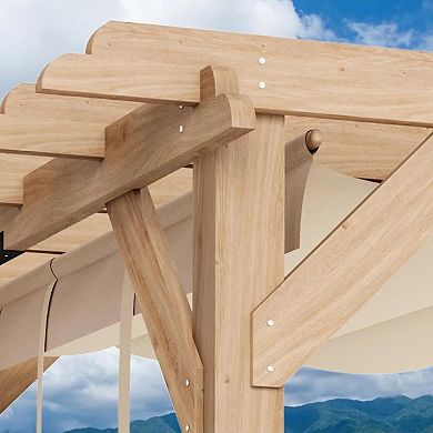 10x10 Ft Cedar Wood Pergola with Retractable Oxford Fabric Roof