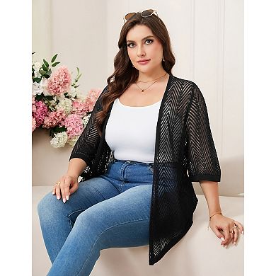 Women Plus Size Cardigan Casual Half Sleeve Knit Lightweight Sweater