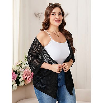Women Plus Size Cardigan Casual Half Sleeve Knit Lightweight Sweater
