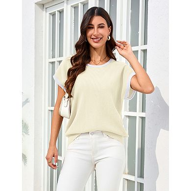 Women Casual Loose Top Short Sleeve Knit Shirt
