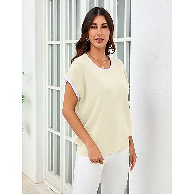 Women Casual Loose Top Short Sleeve Knit Shirt