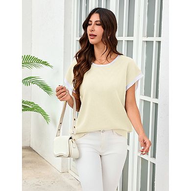 Women Casual Loose Top Short Sleeve Knit Shirt