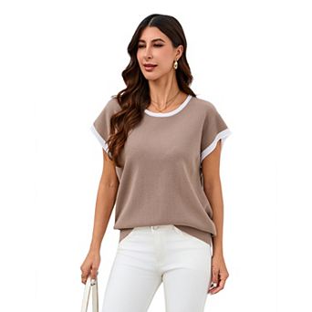 Women Casual Loose Top Short Sleeve Knit Shirt