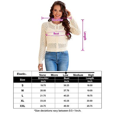 Women Cropped Cardigan Button Down Long Sleeve Knit Shrug