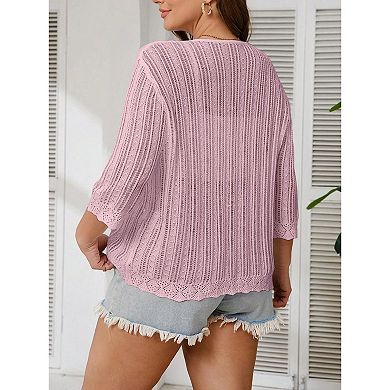 Women's Hollow Out Cardigan Long Sleeve Lightweight Casual Outerwear