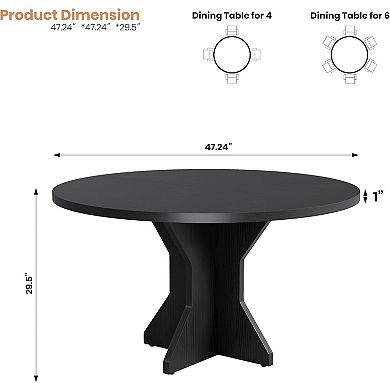 Round Dining Table for 4-6 People, 47" Circle Kitchen Dinner Table with Wooden Base, Kitchen Tables