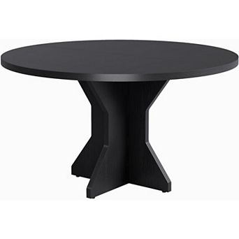 Round Dining Table for 4-6 People, 47" Circle Kitchen Dinner Table with Wooden Base, Kitchen Tables