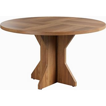 Round Dining Table for 4-6 People, 47" Circle Kitchen Dinner Table with Wooden Base, Kitchen Tables