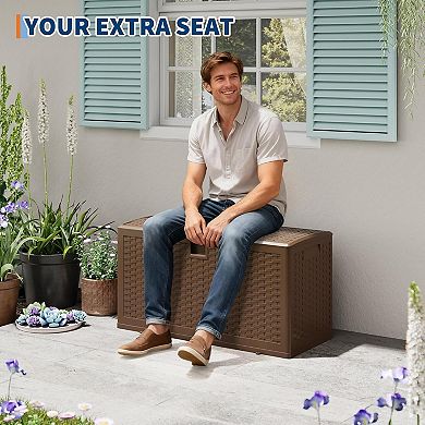 Outdoor Storage Box, 73 gal Large Waterproof Resin Deck Box, Lockable UV Resistant Storage Bin
