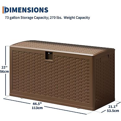 Outdoor Storage Box, 73 gal Large Waterproof Resin Deck Box, Lockable UV Resistant Storage Bin
