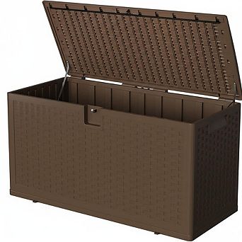Outdoor Storage Box, 73 gal Large Waterproof Resin Deck Box, Lockable UV Resistant Storage Bin