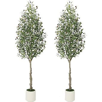 2 pc Olive Trees Artificial Indoor - Fake Olive Tree,Artificial Tree with Realistic Wood Trunk