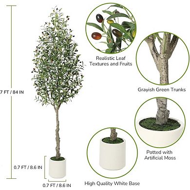 2 Pcs Olive Trees Artificial Indoor - Fake Olive Tree,Artificial Tree with Realistic Wood Trunk