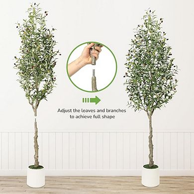 2 Pcs Olive Trees Artificial Indoor - Fake Olive Tree,Artificial Tree with Realistic Wood Trunk
