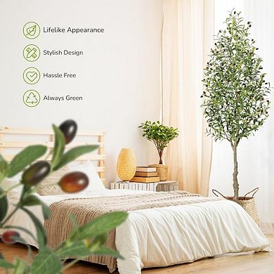 2 Pcs Olive Trees Artificial Indoor - Fake Olive Tree,Artificial Tree with Realistic Wood Trunk