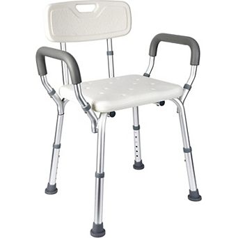 Shower Chair Seat with Back and Padded Arms,Adjustable Height,Slip Resistant Chair for Inside Shower