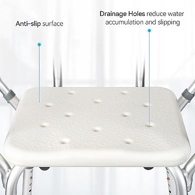 Shower Chair Seat with Back and Padded Arms,Adjustable Height,Slip Resistant Chair for Inside Shower