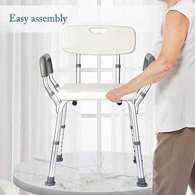 Shower Chair Seat with Back and Padded Arms,Adjustable Height,Slip Resistant Chair for Inside Shower