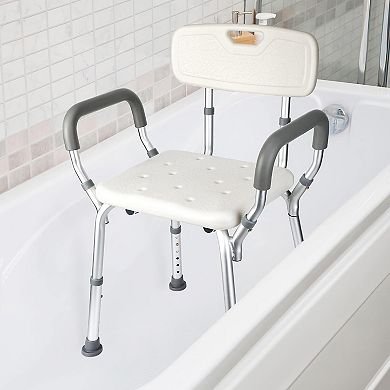Shower Chair Seat with Back and Padded Arms,Adjustable Height,Slip Resistant Chair for Inside Shower