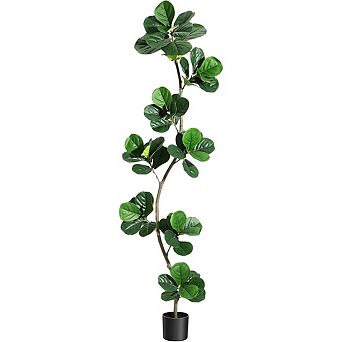 Artificial Fiddle Leaf Fig Tree - Faux Indoor Outdoor Fake Plant with Black Nursery Planter
