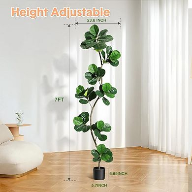Artificial Fiddle Leaf Fig Tree - Faux Indoor Outdoor Fake Plant with Black Nursery Planter