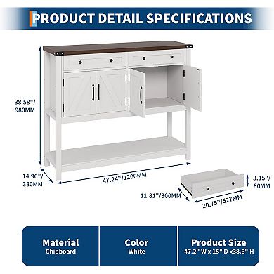 47" Buffet Sideboard Cabinet with Storage and 2 Drawers, Coffee Bar Console Table with Shelf