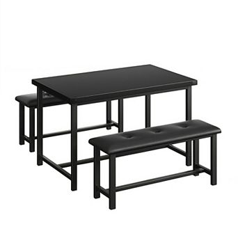 3 pc Dining Room Table Set, Space Saving Kitchen Table with Upholstered Benches