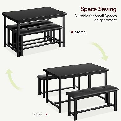 3-Piece Dining Room Table Set, Space Saving Kitchen Table with Upholstered Benches