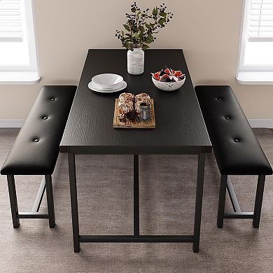 3-Piece Dining Room Table Set, Space Saving Kitchen Table with Upholstered Benches