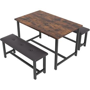 3 pc Dining Room Table Set, Space Saving Kitchen Table with Upholstered Benches