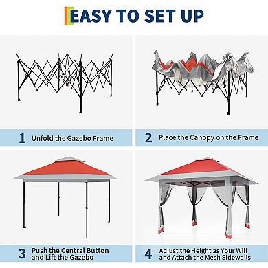 13x13 FT Pop Up Gazebo with Mosquito Net - Foldable Canopy Tent with UV Protection & Rainproof Cover