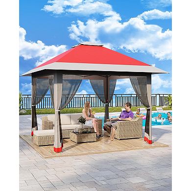 13x13 FT Pop Up Gazebo with Mosquito Net - Foldable Canopy Tent with UV Protection & Rainproof Cover