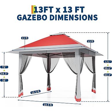 13x13 FT Pop Up Gazebo with Mosquito Net - Foldable Canopy Tent with UV Protection & Rainproof Cover