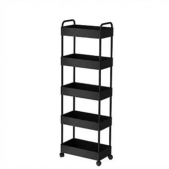 5 tier Rolling Storage Trolley Cart with Handle,Utility Organizer Rack,Space-Saving Mobile Shelving